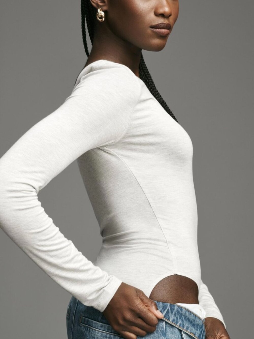 🩶 Anthropologie 🩶 Long-Sleeve Crew-Neck Bodysuit~Flattering~ NWT 1X